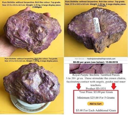 Rough Rock - Pure Stichtite with a rich colour. Weight 